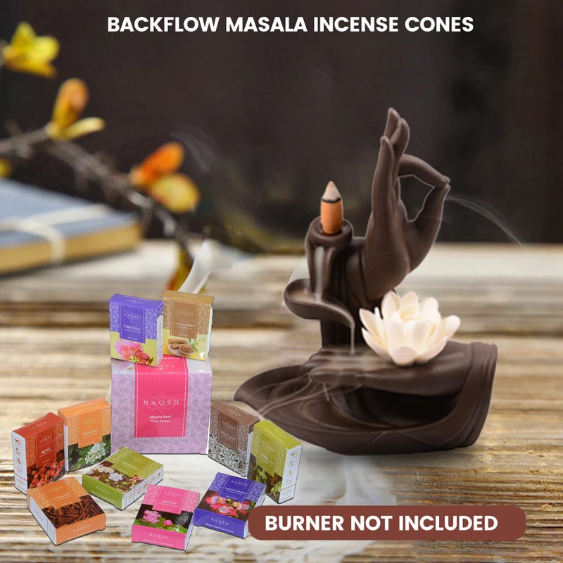 NAQSH Hand Rolled Incense Cones Scented Long Lasting Aroma for Positivity & Pure Air Meditation, Yoga, Aromatherapy, Relaxing & Refreshing (10, Back Flow Masala Cones) - Image 3